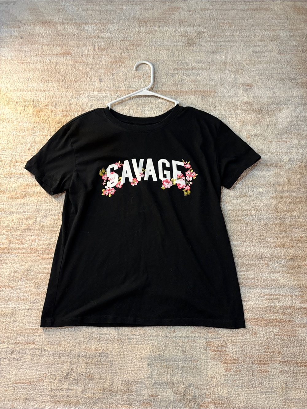 Modern Lux Black Short Sleeve Tee with White Logo - Women's Top